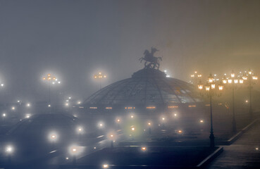 Thick fog in a big city