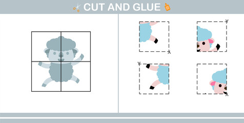 Cut and Glue of cute sheep,education game for kids age 5 and 10 Year Old