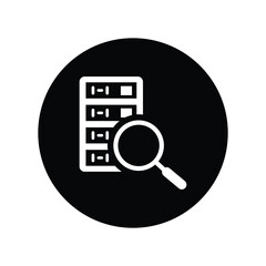 Database, search, server icon. Black vector design.