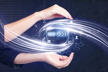Business, Technology, Internet and network concept. Young businessman working on a virtual screen...