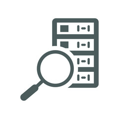 Database, search, server icon. Gray vector design.