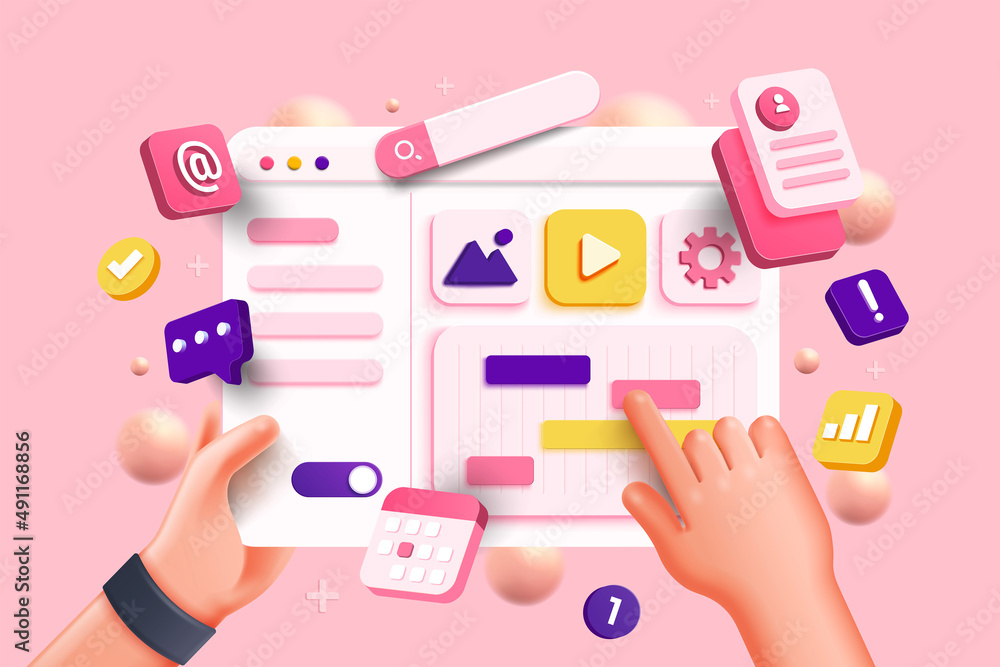 Poster realistic web page with dashboard for business and digital marketing concept. data analytics, dashbo