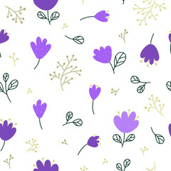 Obraz na płótnie Canvas Hand drawn floral seamless pattern. Botanical backround made of abstract flowers. 