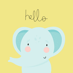 Cute Elephant. Cartoon style. Vector illustration. For kids stuff, card, posters, banners, children books, printing on the pack, printing on clothes, fabric, wallpaper, textile or dishes.