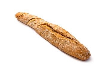 Filoncino con farina integrale, pane italiano isolato su fondo bianco