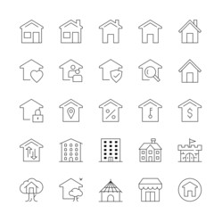 House, residence, thin line icon set, vector illustration.
