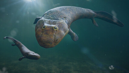 Tiktaalik, extinct legged fish, the evolution of four-legged animals  - obrazy, fototapety, plakaty