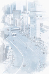 Obraz premium 都市の風景 水彩風 