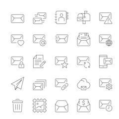 Mail, letter, thin line icon set, vector illustration.

