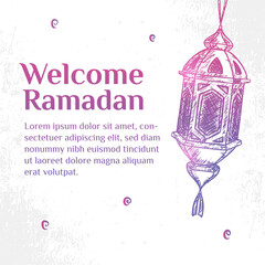 Ramadan Kareem. Illustration vector graphic. Design concept lantern in HandDrawn Sketch style, Perfect for Islamic Holy Month, banner, Postcard social media, greeting card