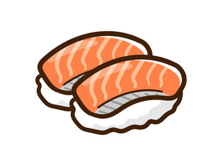 サーモンの寿司のかわいい手書き風イラスト