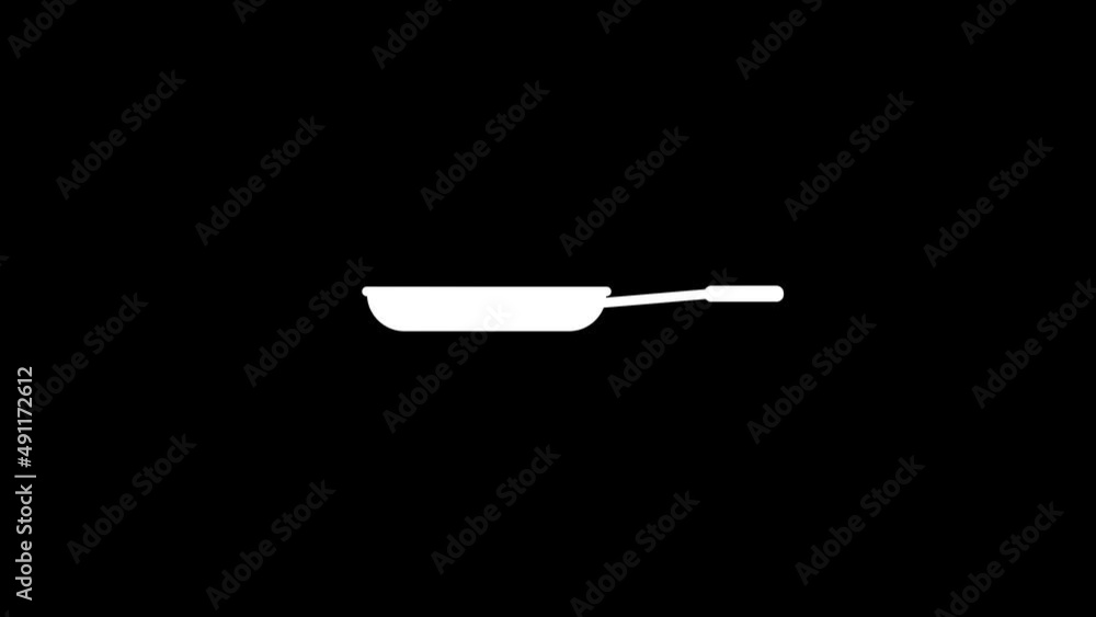 Poster white picture of frying pan on a black background. cooking fried food. distortion liquid style trans