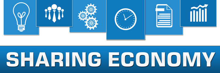 Sharing Economy Business Symbols Blue On Top Horizontal 