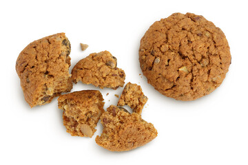oatmeal cookies with flax, pumpkin and sunflower seeds with clipping path and full depth of field. Top view. Flat lay