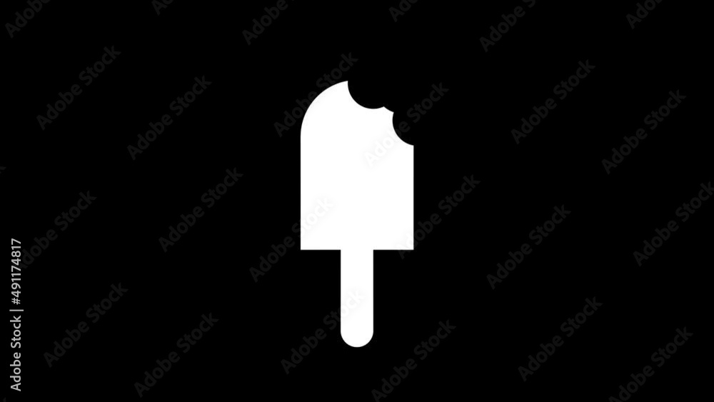 Poster white picture of biting ice cream on a black background. carnival sweets. distortion liquid style tr