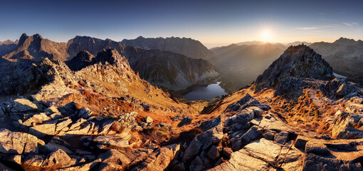 Beautiful sunset mountain panorama from Poland Tatras - Szpiglasowy Wierch