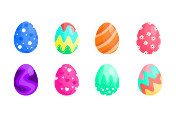 Happy Easter Day. Colorful Easter eggs different texture on white background 