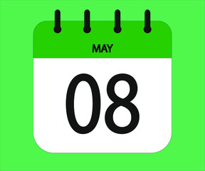 May 08th green calendar icon for days of the month