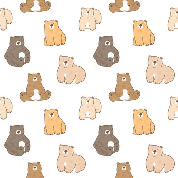 Seamless Pattern with Cartoon Bear Design on White Background © Supannee
