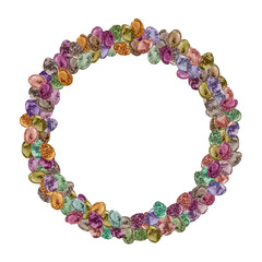 Irregular decorative wreath made of many coloured Easter eggs.