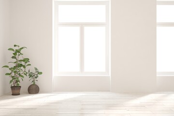 White empty room. Scandinavian interior design. 3D illustration