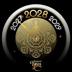 2028 Happy New Year in golden design, Holiday greeting card design.