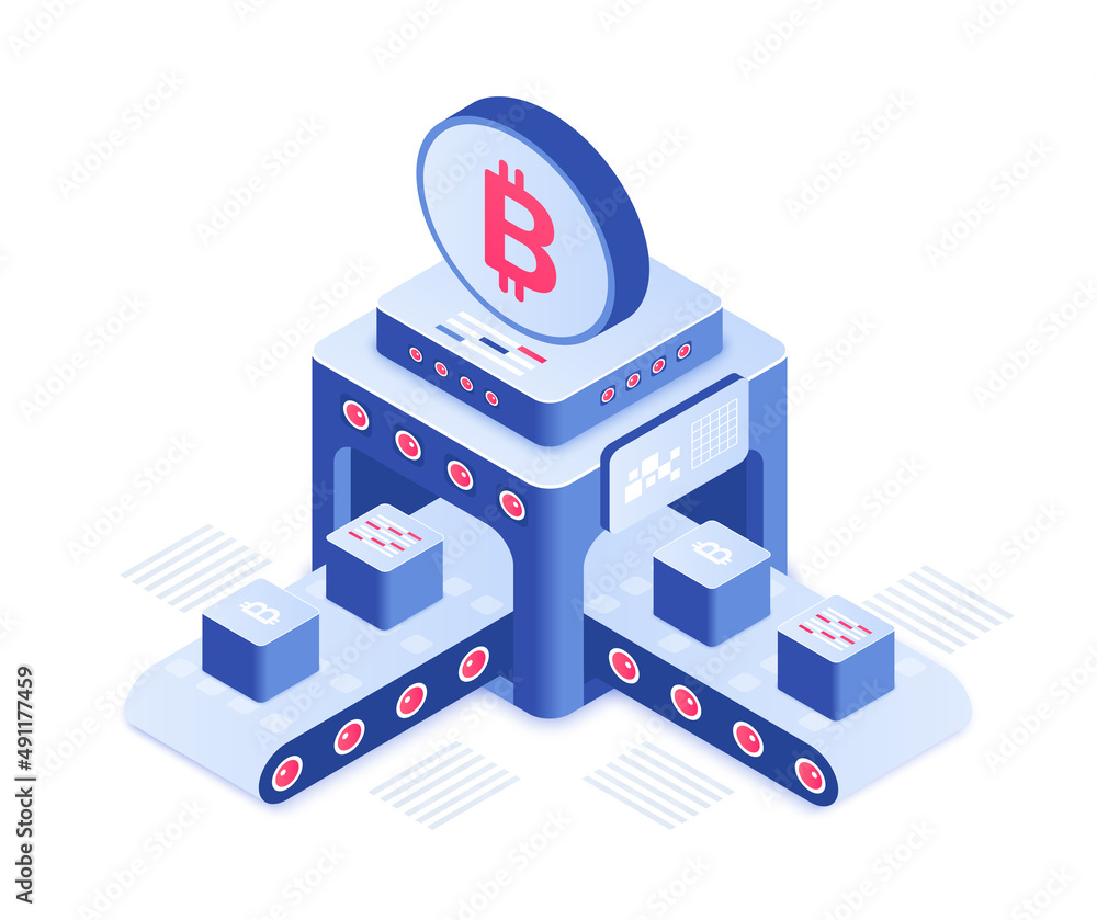 Poster virtual cryptocurrency market and blockchain system. bitcoin trading and exchange transactions
