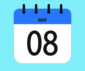 May 08th blue calendar icon for days of the month