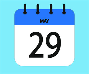 May 29th blue calendar icon for days of the month