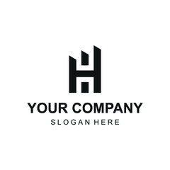Letter H growth chart investment logo. Letter H real estate building illustration vector