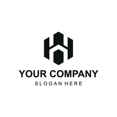 Hexagon H letter house logo design. Real estate or construction logo design company