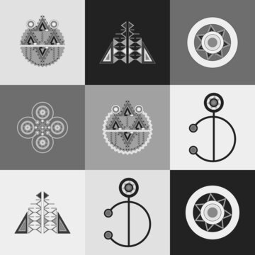 Ethnic seamless pattern with Moroccan, Berber, Mexican motifs. Tribal Kilim. Geometric design.
Tribal seamless pattern, native Berber signs, ethnic background.