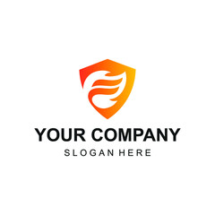 Letter F shield fire logo vector