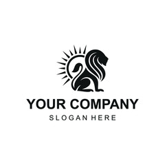 Lion and sun logo vector illustration