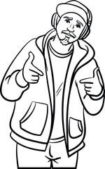 cool boy with headphones. comic, outline, monochrome.