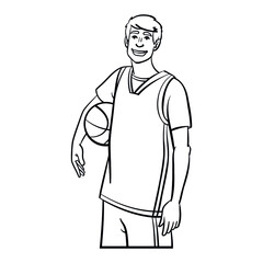 basketball player with ball under his arm. comic, outline, monochrome.