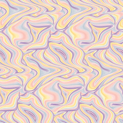 Seamless pattern with surreal streaks of paint, acrylic or oil. Abstract background with striped layered texture in pastel candy colors. Trendy print in psychedelic style. Vector illustration.