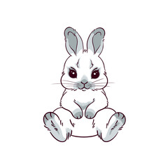 little gray rabbit, fluffy white bunny, symbol of happy easter, hand drawn illustration isolated on white background in delicate colors, cartoon style, rabbit portrait, easter bunny.