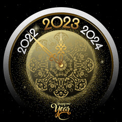 2023 Happy New Year in golden design, Holiday greeting card design
