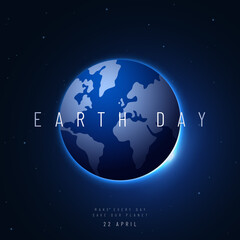 Concept World Earth Day banner. Planet Earth shape on dark space background. Ecology, environment safety design. Vector illustration.
