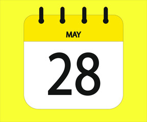 May 28th yellow calendar icon for days of the month