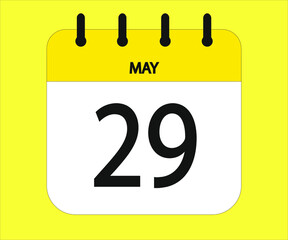 May 29th yellow calendar icon for days of the month