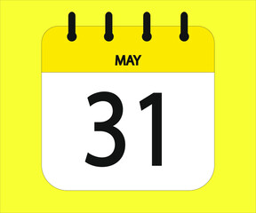 May 31th yellow calendar icon for days of the month