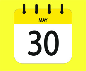 May 30th yellow calendar icon for days of the month