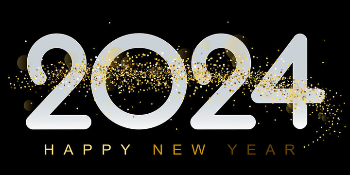 2024 Happy New Year in golden design, Holiday greeting card design