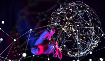 Global network. Blockchain. 3D illustration. Neural networks and artificial intelligence. Abstract