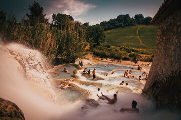natural spa with waterfalls and hot springs at Saturnia thermal baths, Grosseto, Tuscany, Italy
