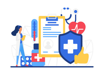 Health care and medical insurance service. Covering clinical and surgical expenses patient taxes