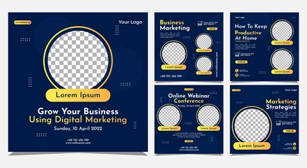 Collection of social media post banner templates. Perfect for business webinars, marketing webinars, online class programs, etc.