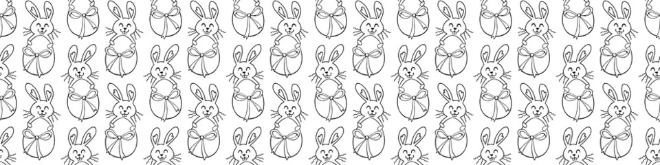Vector seamless pattern with cute funny contoured easter bunnies with egg. Spring holiday backgrounds and textures in doodle style